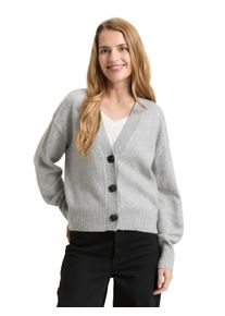 Cardigan Tom Tailor, Damen, Gr. L, medium silber grau melange, Strick, Obermaterial: 47% Polyester, 47% Viskose, 6% Polyamid, meliert, regular fit normal, V-Ausschnitt, Rippb&uuml;ndchen, Strickjacken Cardigan, mit Rippb&uuml;ndchen
