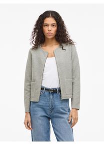 Kurzblazer Vila "VIGARDEN L/S SHORT CARDIGAN - NOOS", Damen, Gr. S, light grau melange, Web, Obermaterial: 70% Baumwolle, 25% Polyester, 5% Elasthan, unifarben, regular fit kurz, Rundhals, Blazer Kurzblazer