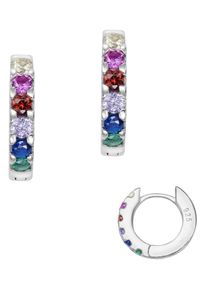 Paar Creolen Firetti "Schmuck Geschenk Silber 925 Glitzer Regenbogen", bunt (silberfarben, blau, gr&uuml;n, gelb, rot, orange, violett, blau, gr&uuml;n, gelb, rot, orange, violett), Ohrringe, Damen, 11mm, Silber 925 (Sterlingsilber), Paar Creolen, Made in Germany - mit Zirkonia (synth.)