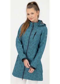 Softshelljacke DEPROC Active "SHELBY LONG", Damen, Gr. 54 (XXL), blau (navy), 100% Polyester, tailliert, gerader Abschluss mit Klettverschl&uuml;ssen, Jacken Softshelljacke, leichter Softshell Kurzmantel mit abnehmbarer Kapuze, Topseller