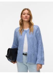 V&eacute;ro Moda Strickjacke VERO MODA "VMSHELL LS O-NECK ONEBUTTON CARDIGAN BOO", Damen, Gr. L, brunnera blau detail:4082 from colorcard, Strick, Obermaterial: 70% Polyester, 21% Nylon, 8% Wolle, 1% Elasthan, unifarben, regular fit normal, Rundhals, Strickjacken Strickjacke