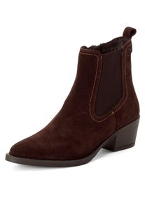Chelseaboots Tamaris, Damen, Gr. 37, mokka, Elastischer Einsatz, Veloursleder, unifarben, Schuhe Chelseaboots, Blockabsatz, Cowboy Stiefelette, Westernstiefelette mit Gummizug