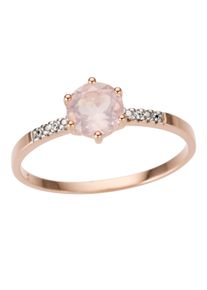 Goldring Firetti "Schmuck Geschenk Gold 333 Damenring Goldring Edelstein Farbstein Quarz" Gr. 17, rosa (ros&eacute;goldfarben, wei&szlig;goldfarben, rosa), Fingerringe, Damen, 17, 0,02 P2 = erkennbare Einschl&uuml;sse, Diamanten Ros&eacute;gold 333, 1,5mm, Diamanten, Ros&eacute;gold 333, Goldring, Made in Germany - mit Rosenquarz - mit Brillanten