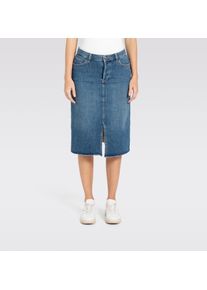 Midirock MAC "MIDI SKIRT fringe", Damen, Gr. S (36), blau (night sky used), Denim/Jeans, Obermaterial: 99% Baumwolle, 1% Elasthan, unifarben, regular fit kniebedeckend, R&ouml;cke Midirock, im Five-Pocket Style