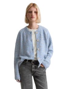 Marc O'Polo Strickjacke MARC O'POLO DENIM, Damen, Gr. M, blau dusk, Strick, Obermaterial: 77% Schurwolle, 15% Polyamid, 8% Viskose, relaxed fit normal, Rundhals, Rippb&uuml;ndchen, Strickjacken Strickjacke, Boucl&eacute;, relaxed fit, aus Schurwolle-Viskose-Mix