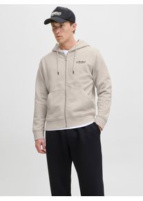 Jack & Jones Kapuzensweatshirt JACK & JONES "JJESOHO SWEAT ZIP HOOD NOOS", Herren, Gr. M, moonbeam, angeraute Sweatware, Obermaterial: 80% Baumwolle, 20% Polyester, bedruckt, relaxed fit, ohne Ausschnitt, Rippb&uuml;ndchen, Sweatshirts Kapuzensweatshirt