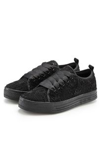 Sneaker Lascana, M&auml;dchen, Gr. 41, schwarz, Obermaterial: 100% Textilmaterial. Decksohle: 100% Textilmaterial. Futter: 100% Textilmaterial. Laufsohle: 100% Synthetik, unifarben, Basic, Schuhe Sneaker, mit leichter Plateausohle und Spitze, Schn&uuml;rhalbschuhe, Freizeitschuhe, Topseller