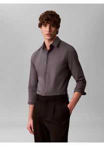 Langarmhemd Calvin Klein "LONG SLEEVE SOLID STRETCH SLIM SHIRT", Herren, Gr. XL, N-Gr, coal, Web, Obermaterial: 96% Baumwolle, 4% Elasthan, unifarben, slim fit h&uuml;ftlang, Rundhals, &Auml;rmel mit &Auml;rmelschlitz 2-Knopf-Manschette, Hemden Langarmhemd, slim fit, in Unifarbe