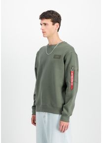 Sweatshirt Alpha Industries "Back Print Crewneck", Herren, Gr. L, gr&uuml;n (schwarz olive), Sweatware, Obermaterial: 80% Baumwolle, 20% Polyester, bedruckt, regular fit normal, Rundhals, Rippb&uuml;ndchen, Sweatshirts Sweatshirt
