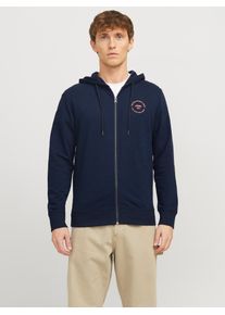 Jack & Jones Kapuzensweatjacke JACK & JONES "JJSIMON Hoodie mit Rei&szlig;verschluss und hohem Baumwollanteil", Herren, Gr. M, blau (sky captain), angeraute Sweatware, Obermaterial: 60% Baumwolle, 40% Polyester, bedruckt, normal, Rippb&uuml;ndchen, Sweatjacken Kapuzensweatjacke, bedruckt, modisch, regular fit, Baumwollmischung, Kapuze