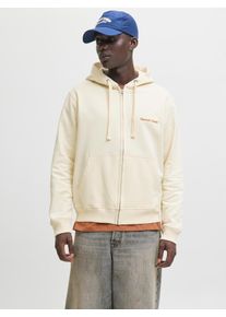 Jack & Jones Kapuzensweatshirt JACK & JONES "JORNORREBRO EMB SWEAT ZIP HOOD NOOS", Herren, Gr. L, antique wei&szlig;, angeraute Sweatware, Obermaterial: 89% Baumwolle, 11% Polyester, bedruckt, relaxed fit normal, Rundhals, Rippb&uuml;ndchen, Sweatshirts Kapuzensweatshirt, mit Stickerei