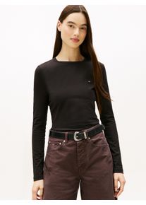Langarmshirt Tommy Jeans "TJW SLIM JERSEY LS TEE", Damen, Gr. S (36), schwarz, Single Jersey, Obermaterial: 95% Baumwolle, 5% Elasthan, slim fit, Shirts Langarmshirt