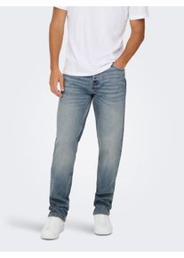 Only & Sons Straight-Jeans ONLY & SONS "ONSEDGE PERFORMANCE LB 3816 DOT DNM NOOS", Herren, Gr. 30, L&auml;nge 30, light blau denim, Denim/Jeans, Obermaterial: 99% Baumwolle, 1% Elasthan, Abriebeffekte, straight fit lang, Jeans Straight-Jeans