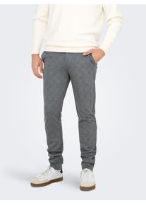Only & Sons Chinohose ONLY & SONS "ONSMARK SLIM CHECK 020919 PANT NOOS", Herren, Gr. 32, L&auml;nge 32, grau (ultimate grau), Web, Obermaterial: 64% Viskose, 31% Polyester, 5% Elasthan, unifarben, slim fit kn&ouml;chellang, Hosen Chinohose