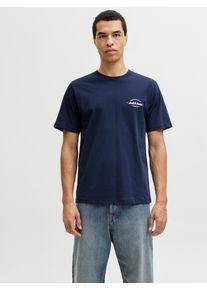Jack & Jones Rundhalsshirt JACK & JONES "JJBRANDON TEE SS CREW NECK", Herren, Gr. M, navy blazer print:small print, Jersey, Obermaterial: 100% Baumwolle, bedruckt, regular fit, Rundhals, Shirts Rundhalsshirt