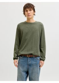 Jack & Jones Rundhalspullover JACK & JONES "JJESUMMER KNIT CREW NECK SN", Herren, Gr. XXL, dusty olive, Strick, Obermaterial: 90% Baumwolle, 10% Leinen, unifarben, regular fit taillenbedeckt, Rundhals, gerader Abschluss, Pullover Rundhalspullover, mit Rundhalsausschnitt