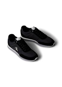 Sneaker Calvin Klein Jeans "RETRO RUNNER ESS MIX MAT", Herren, Gr. 43, schwarz, wei&szlig;, Leder, Textil, unifarben mit Farbeinsatz, Schuhe Sneaker, Freizeitschuh, Halbschuh, Schn&uuml;rschuh mit Logo-Emblem