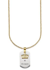 Kette mit Anh&auml;nger Bruno Banani "Schmuck Geschenk Halskette Ankerkette, Krone feste Gravur "His Queen", gold (edelstahlfarben, gelbgoldfarben), Halsketten, Herren, Edelstahl, L: 50 B: 2,5mm, Kette mit Anh&auml;nger, B:2,5mm