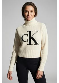 Strickpullover Calvin Klein Jeans, Damen, Gr. XXL (46), ivory, Rippstrick, Obermaterial: 100% Baumwolle, unifarben, loose fit taillenlang, hoch geschlossener Ausschnitt, B&uuml;ndchen, Pullover Strickpullover, Rollkragen, loose fit