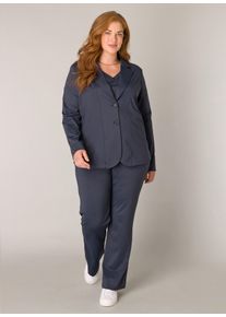 Jackenblazer Base Level Curvy "Leah", Damen, Gr. 44, blau (dunkelblau), Web, Obermaterial: 75% Polyamid, 25% Elasthan, unifarben, h&uuml;ftbedeckend, V-Ausschnitt, Blazer Jackenblazer, mit Reverskragen und Stretch