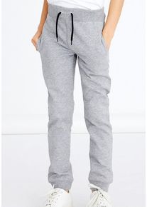 Sweathose name it "NKMSWEAT &ndash; Jogger mit verstellbarem Bund und Rippb&uuml;ndchen", Jungen, Gr. 176, N-Gr, grau (grau melange), angeraute Sweatware, Obermaterial: 80% Baumwolle, 20% Polyester, meliert, unifarben, regular fit kn&ouml;chellang, Hosen Sweathose, unifarben, casual, regular fit, angeraute Sweatware