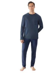 Pyjama Mey "Bennison", Herren, Gr. 58, blau (yacht blau), Interlock, Obermaterial: 78% Baumwolle, 22% Polyester, gestreift, unifarben, l&auml;ssig geschnitten lang, Rundhals, eingefasste Kante, Homewear-Sets Pyjama, Langarm, Brusttasche, Komfortbund