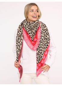 Modetuch Zwillingsherz "verbindet Leomuster mit Herzen und Schrift", Damen, pink, Obermaterial: 50% Baumwolle, 50% Polyester, Modet&uuml;cher Modetuch