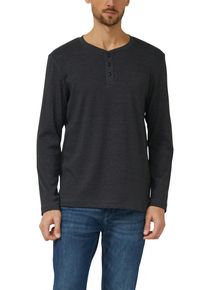 Langarmshirt s.Oliver, Herren, Gr. M, grau, schwarz, Web, Obermaterial: 48% Baumwolle, 47% Polyester, 5% Elasthan, unifarben, regular fit normal, Rundhals, Shirts Langarmshirt, mit Knopfleiste
