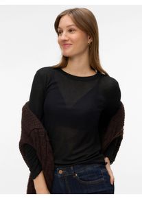 V&eacute;ro Moda Langarmshirt VERO MODA "VMARIEL LS TOP JRS NOOS", Damen, Gr. M, schwarz, Jersey, Obermaterial: 85% Polyester, 15% Viskose, unifarben, normal normal, Rundhals, gewellter Abschluss, Shirts Langarmshirt, Materialmix, gewellter Saum