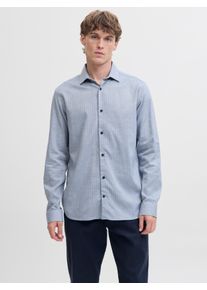 Jack & Jones Langarmhemd JACK & JONES "JPRBLAPARKER MELANGE L/S SHIRT BF", Herren, Gr. XL, N-Gr, navy blazer, Web, Obermaterial: 58% Lyocell, 42% Baumwolle, unifarben, regular fit, Hemden Langarmhemd