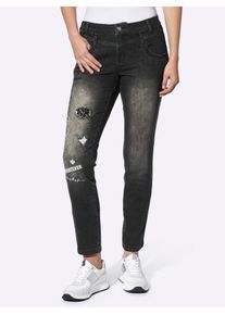 R&ouml;hrenjeans Heine, Damen, Gr. 46, Normalgr&ouml;&szlig;en, schwarz (anthrazit, grau, denim), 95% Baumwolle, 3% Polyester, 2% Elasthan, unifarben, lang, Jeans R&ouml;hrenjeans