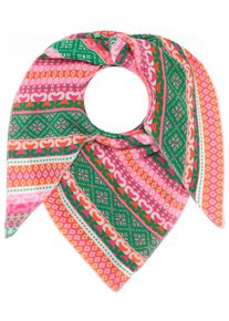 Dreieckstuch Zwillingsherz "Maralda", Damen, gr&uuml;n pink orange, Strick, Materialmix, Modet&uuml;cher Dreieckstuch, farbenfrohes Muster, w&auml;rmend, Strick