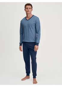 Schlafanzug Calida "Relax Streamline 5", Herren, Gr. S (46/48), blau (insignia blau), Interlock, Obermaterial: 100% Baumwolle, bequem lang, V-Ausschnitt, angesetztes B&uuml;ndchen, Homewear-Sets Schlafanzug, V-Ausschnitt, mit langen &Auml;rmeln, Interlock-Qualit&auml;t