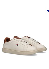 Sneaker Tommy Hilfiger, Damen, Gr. 41, wei&szlig;, cognac, Lederimitat, Schuhe Sneaker, Schn&uuml;rschuh, Halbschuh Retro Sneaker mit Logoverzierung