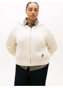 Kapuzenstrickjacke Tommy Hilfiger Curve "CRV CO CABLE MID GG LS ZIP HOODY", Damen, Gr. 52, calico, Strick, Obermaterial: 100% Baumwolle, unifarben, Rippb&uuml;ndchen, Strickjacken Kapuzenstrickjacke, in gro&szlig;en Gr&ouml;&szlig;en, mit Zopfmuster