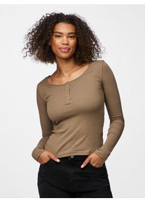 Langarmshirt Pieces "PCKITTE LS TOP NOOS BC", Damen, Gr. XL, fossil, Single Jersey, Obermaterial: 95% Baumwolle, 5% Elasthan, unifarben, slim fit normal, Rundhals, Shirts Langarmshirt, Baumwollmischung, slim fit