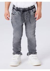 Schlupfjeans name it "NMMRYAN SLIM SWE JEANS 2472-TH NOOS", Jungen, Gr. 98, N-Gr, grau denim, Denim/Jeans, Obermaterial: 70% Baumwolle, 27% Polyester, 3% Elasthan, unifarben, regular fit lang, Jeans Schlupfjeans, im Jogging Style
