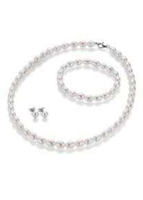 Schmuckset Firetti "Multipack Schmuck Geschenk Silber 925 Halskette Armband Ohrstecker", bunt (silberfarben, wei&szlig;), Schmuck_Sets, Damen, Nylon, Perlen, Seide, Silber 925 (Sterlingsilber), Schmuckset, Made in Germany - mit S&uuml;&szlig;wasserzuchtperlen