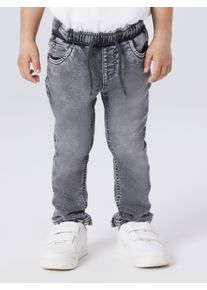 Schlupfjeans name it "NMMRYAN SLIM SWE JEANS 2472-TH NOOS", Jungen, Gr. 86, N-Gr, grau denim, Denim/Jeans, Obermaterial: 70% Baumwolle, 27% Polyester, 3% Elasthan, unifarben, regular fit lang, Jeans Schlupfjeans, im Jogging Style