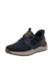 Slip-On Sneaker Rieker "Ready2GO", Herren, Gr. 47, blau (dunkelblau, nussbrau), Lederimitat, Textil, unifarben mit Farbeinsatz, Schuhe Slip-On Sneaker, Schlupfschuh, Halbschuh, Freizeitsneaker mit Gummizug f&uuml;r guten Sitz