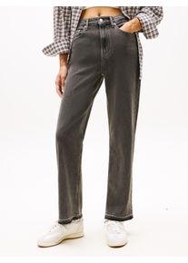 Straight-Jeans Tommy Jeans "LAYLA HR SLIM STR CI4171", Damen, Gr. 28, L&auml;nge 32, denim grau 01, Denim/Jeans, Obermaterial: 99% Baumwolle, 1% Elasthan, unifarben, slim fit kn&ouml;chellang, Jeans Straight-Jeans, mit destroyed Detail am Beinabschluss