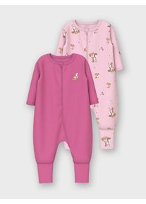 Schlafanzug name it "NBFNIGHTSUIT 2P ZIP FF ROSE DEER NOOS", M&auml;dchen, Gr. 74, rosa (ibis rose), Jersey, Obermaterial: 100% Baumwolle, bedruckt, slim fit, Rundhals, Homewear-Sets Schlafanzug