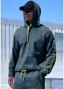 Kapuzensweatshirt, Herren, Gr. M (48/50), petrol, Sweatware, Obermaterial: 50% Polyester, 45% Baumwolle, 5% Elasthan, LE JOGGER PERFORMANCE, kontrastfarbene Details, unifarben mit Farbeinsatz, bequem h&uuml;ftlang, Rippb&uuml;ndchen, Sweatshirts Kapuzensweatshirt, mit praktischen Rei&szlig;verschlusstaschen