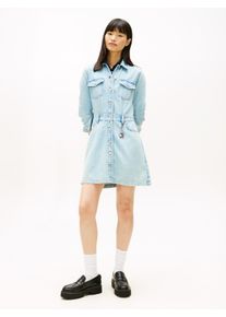 Jeanskleid Tommy Jeans "MINI TRUCKER DENIM DRESS", Damen, Gr. XL (42), N-Gr, denim medium, Denim/Jeans, Obermaterial: 58% Baumwolle, 42% Lyocell, unifarben, regular fit, Kleider Jeanskleid