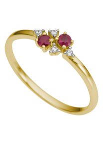 Fingerring Firetti "Schmuck Geschenk Gold 375 Damenring Goldring Fantasie" Gr. 18, gelbgoldfarben, wei&szlig;goldfarben, rot, Fingerringe, Damen, 18, 0,04 P2 = erkennbare Einschl&uuml;sse, Diamanten Gelbgold 375, 1,4mm, Diamanten, Gelbgold 375, Fingerring, mit Rubin - mit Brillanten