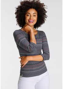 Langarmshirt Kangaroos, Damen, Gr. 52/54, blau, Rippware, Obermaterial: 100% Baumwolle, bedruckt, gemustert, sehr figurbetont h&uuml;ftbedeckend, Rundhals, Shirts Langarmshirt, sehr figurbetonte Passform, mit Zick-Zack-Muster, aus 100% Baumwolle