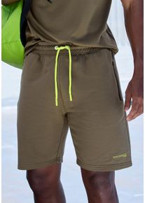 Funktionsshorts, Herren, Gr. S (44/46), XXL, khaki, Obermaterial: 50% Polyester, 45% Baumwolle, 5% Elasthan, LE JOGGER PERFORMANCE, bedruckt, kontrastfarbene Details, unifarben mit Farbeinsatz, bequem kniefrei, Hosen Funktionsshorts, Perfomance Shorts mit Kontrast-Kordel und Rei&szlig;verschlusstaschen