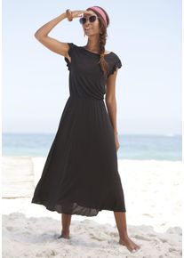 Beach Time Midikleid BEACHTIME, Damen, Gr. 36, N-Gr, schwarz, Jersey, Obermaterial: 100% Viskose, unifarben, figurumspielend ca. Mitte Wade, Rundhals, Kleider Midikleid, aus Viskosejersey, kurz&auml;rmliges Sommerkleid, Strandkleid, Basic, Topseller