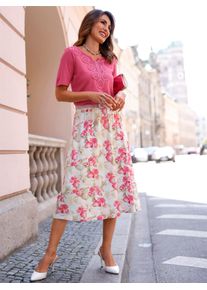 Jerseyrock Lady, Damen, Gr. 52, ecru, fuchsia, bedruckt, 95% Viskose, 5% Elasthan, gebl&uuml;mt, gemustert, mehrfarbig, wadenlang, R&ouml;cke Jerseyrock