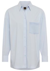 Hemdbluse BOSS Orange "Bonsta Premium Damenmode", Damen, Gr. 40, light, pastel blau 456, Popeline;Organza, Obermaterial: 100% Baumwolle, unifarben, oversize Po-bedeckend, 1-Knopf-Manschette, Blusen Hemdbluse, Oversize Fit mit Logostickerei